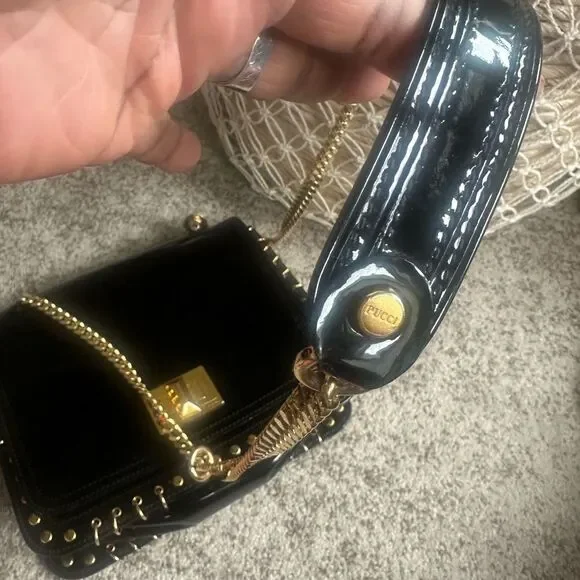 Emilio Pucci Black Patent Leather Vintage Crossbody Bag